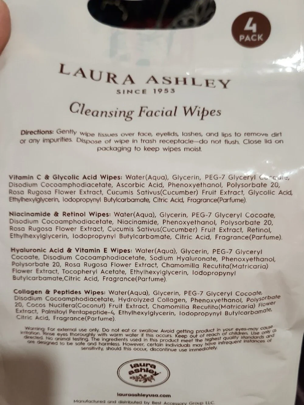 Laura Ashley Floral Variety Pack of 4 Types of Cleansing Facial Wipes